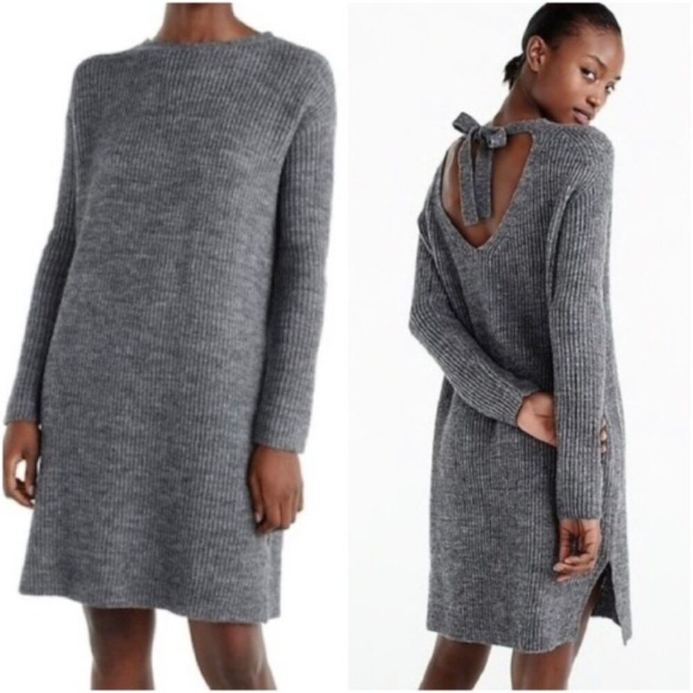 NWT J.Crew Gray Alpaca Wool Blend Keyhole Back Sweater Dress Sz XS